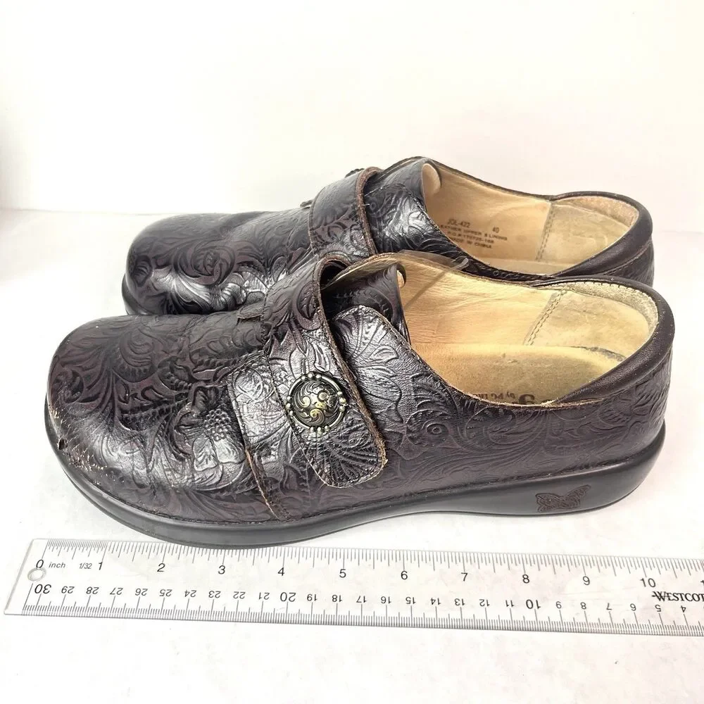 Alegria JOL-422 Professional Clogs Womens 40 US 9 Brown Embossed Leather